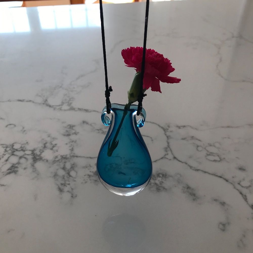 Hanging Blue Glass Window Vase – Leather Strap, Art & Functional